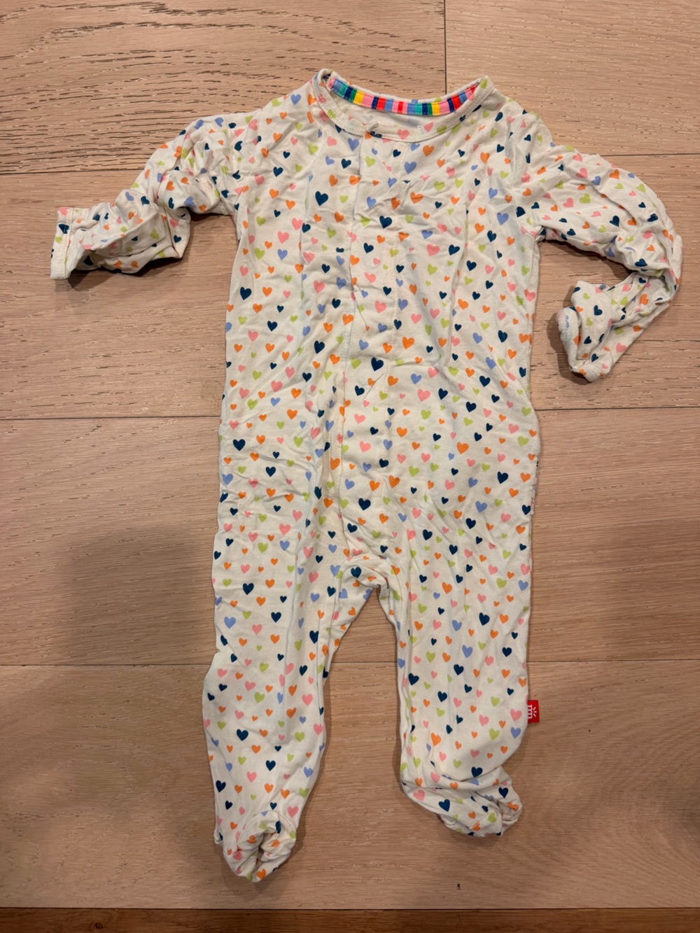 Magnetic Me White Footie with Multicolor Heart Print